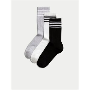Sada tří párů dámských ponožek v černé, bílé a šedé barvě Marks & Spencer