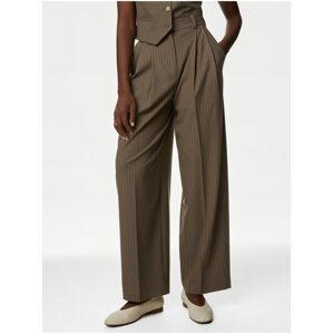Hnědé dámské proužkované široké kalhoty Marks & Spencer