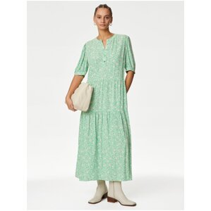 Světle zelené dámské květované midi šaty Marks & Spencer