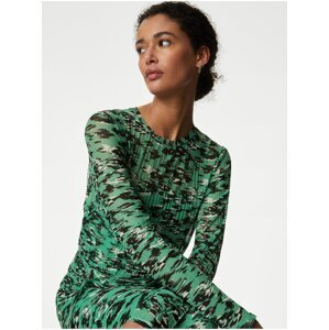 Černo-zelené dámské vzorované žerzejové midi šaty Marks & Spencer
