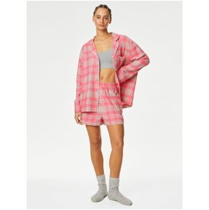 Růžové dámské kostkované pyžamové kraťasy Marks & Spencer