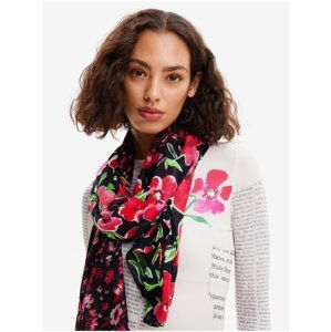 Černo-červený dámský květovaný šátek Desigual Half Floral Rectangle