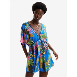 Modré dámské květované plážové šaty Desigual Top Tropical Party