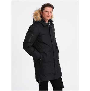 Černá pánská zimní bunda s umělým kožíškem Ombre Clothing Alaskan
