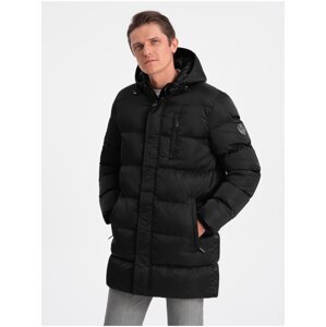 Černý pánský zimní prošívaný kabát Ombre Clothing