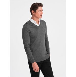 Šedý pánský svetr s košilovým límcem Ombre Clothing