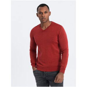 Červený pánský basic svetr s véčkovým výstřihem Ombre Clothing
