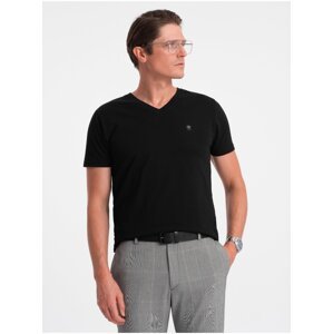 Černé pánské tričko s véčkovým výstřihem Ombre Clothing