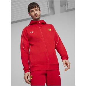 Červená pánská mikina na zip s kapucí Puma Ferrari Race Hdd Sweat Jkt