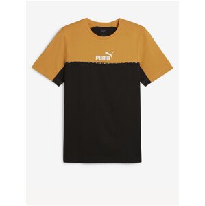 Hořčicovo-černé pánské tričko Puma ESS BLOCK x TAPE Tee