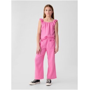 Růžové holčičí mušelínové široké kalhoty GAP