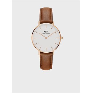 Hnědé dámské hodinky s koženým řemínkem Daniel Wellington Petite Durham