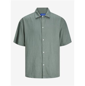 Zelená pánská lněná košile s krátkým rukávem Jack & Jones Faro