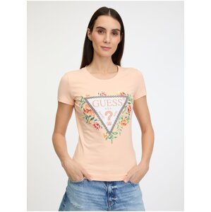 Meruňkové dámské tričko Guess Triangle Flowers
