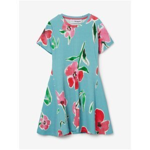 Růžovo-tyrkysové holčičí květované šaty Desigual Belisa