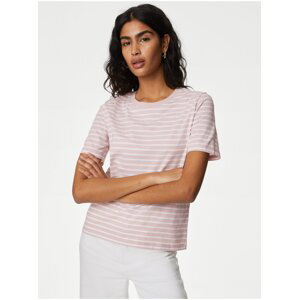 Bílo-růžové dámské pruhované tričko Marks & Spencer