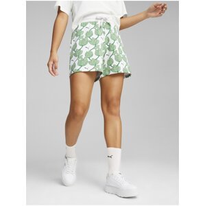 Bílo-zelené dámské vzorované teplákové kraťasy Puma ESS+ Blossom 5" AOP Shorts TR