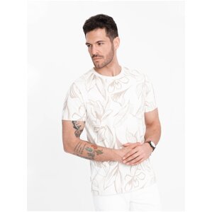 Béžovo-krémové pánské vzorované tričko Ombre Clothing
