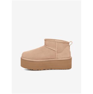 Béžové dámské semišové sněhule na platformě UGG Classic Ultra Mini Platform