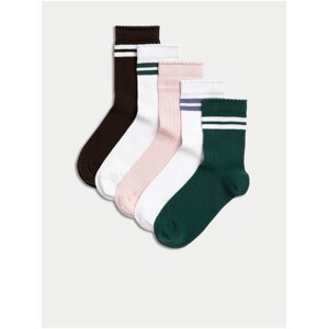Sada pěti párů holčičích ponožek včerné, bílé a modré barvě Marks & Spencer