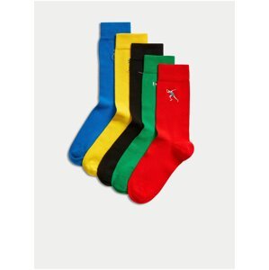 Sada pěti párů pánských ponožek v červené, žluté a modré barvě Marks & Spencer Cool & Fresh™