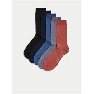 Sada pěti párů pánských ponožek v černé, modré a červené barvě Marks & Spencer Pima