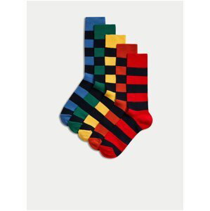 Sada pěti párů pruhovaných ponožek v modré, žluté a červené barvě Marks & Spencer Cool & Fresh™