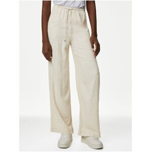 Béžové dámské široké kalhoty s příměsí lnu Marks & Spencer