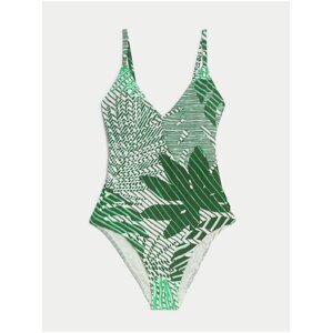 Zelené dámské vzorované plavky formující bříško Marks & Spencer