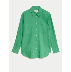 Zelená dámská lněná košile Marks & Spencer
