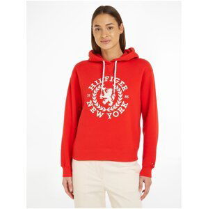 Červená dámská mikina s kapucí Tommy Hilfiger Crest Hoodie