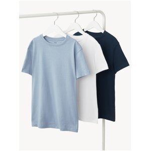 Sada tří klučičích basic triček ve světle modré, bílé a tmavě modré barvě Marks & Spencer