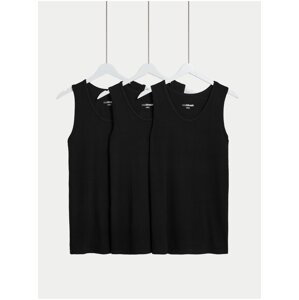 Sada tří pánských basic tílek v černé barvě s technologií Cool & Fresh™ Marks & Spencer