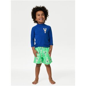 Sada klučičího plaveckého trička a kraťasů v modré a zelené barvě Marks & Spencer