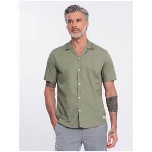 Khaki pánská košile s krátkým rukávem Ombre Clothing