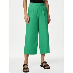Zelené dámské zkrácené široké kalhoty s příměsí lnu Marks & Spencer