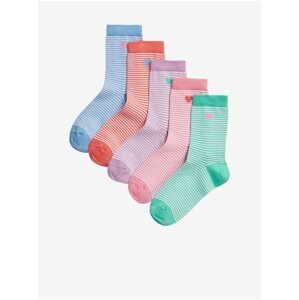 Sada pěti párů holčičích proužkovaných ponožek v zelené, růžové, fialové, červené a modré barvě Marks & Spencer