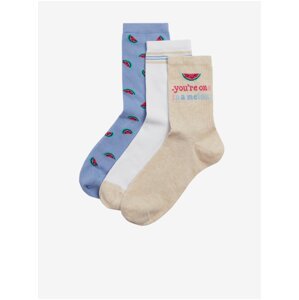 Sada tří párů dámských ponožek v béžové, bílé a modré barvě Marks & Spencer