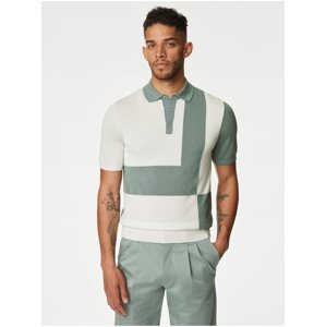 Zeleno-bílé pánské pletené polo tričko Marks & Spencer