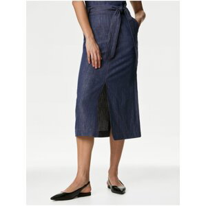Tmavě modrá dámská džínová midi sukně s páskem Marks & Spencer