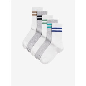 Sada pěti párů dětských ponožek v bílé a šedé barvě Marks & Spencer
