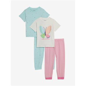 Sada dvou holčičích pyžam v růžové, bílé a světle modré barvě Marks & Spencer