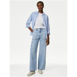 Světle modré dámské wide fit džíny s vysokým pasem Marks & Spencer