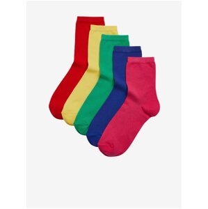 Sada pěti párů dámských ponožek v červené, žluté, zelené, modré a růžové barvě Marks & Spencer