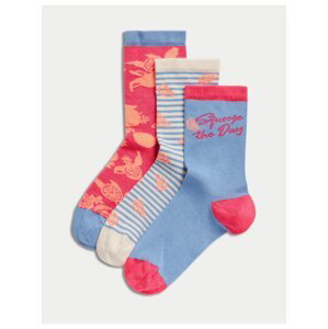 Sada tří párů dámských vzorovaných ponožek v modré a červené barvě Marks & Spencer