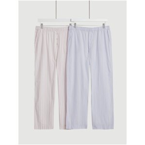 Sada dvou dámských pruhovaných pyžamových kalhot v růžové a modré barvě Marks & Spencer