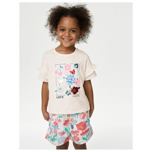 Krémové holčičí tričko s flitry Marks & Spencer
