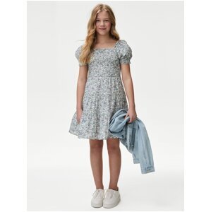 Modro-krémové holčičí květované šaty Marks & Spencer