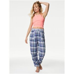 Modré dámské kárované pyžamové kalhoty Marks & Spencer
