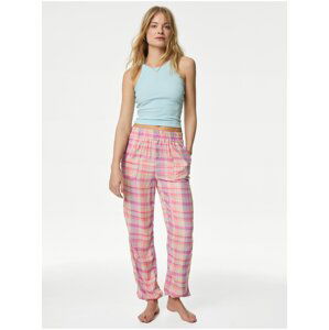 Růžové dámské kárované pyžamové kalhoty Marks & Spencer